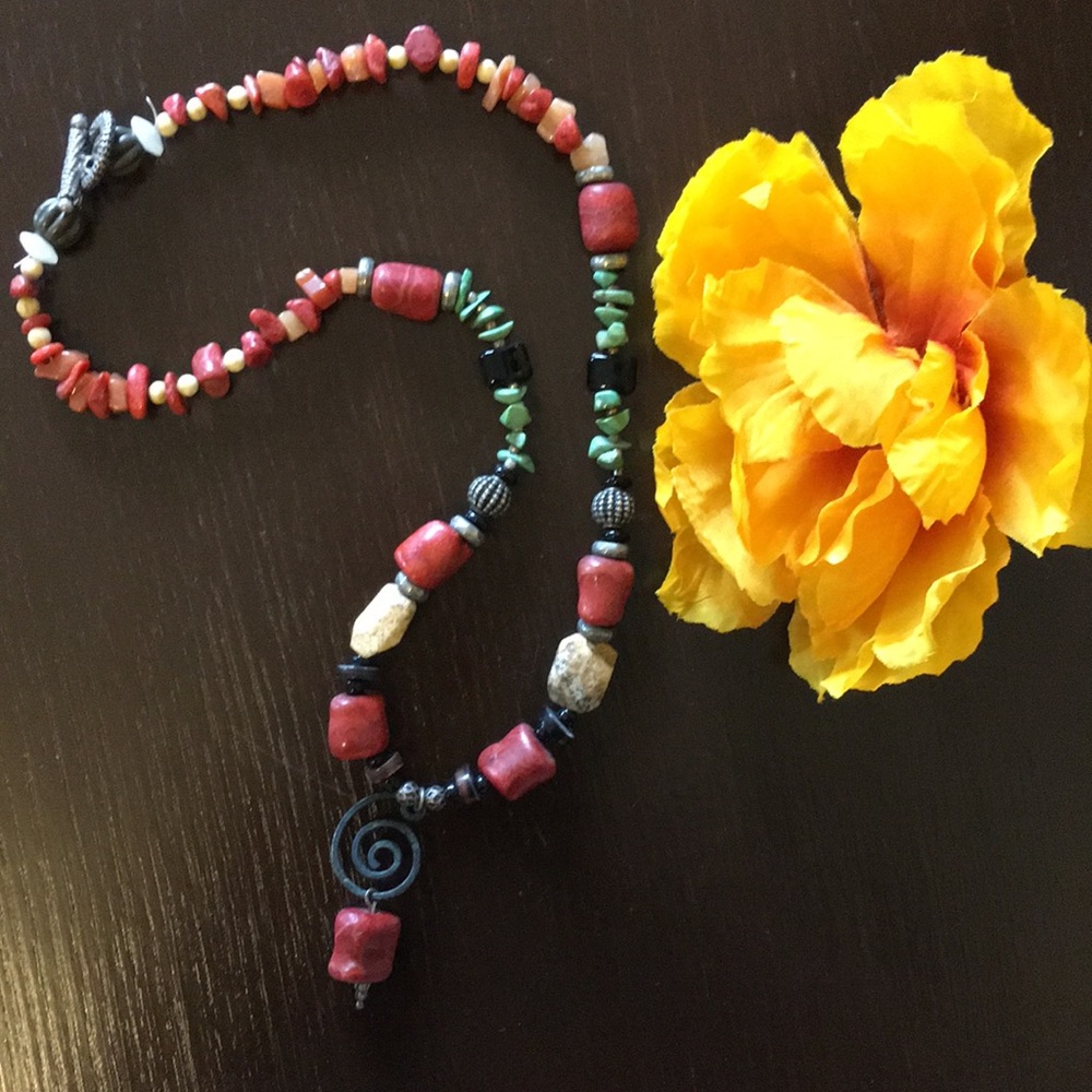 Boho stone earth toned beaded necklace